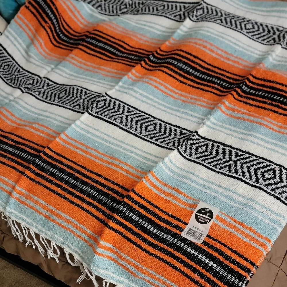 Southwestern Style Orange and Blue Blanket